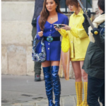 Lily Collins hot photo Rocks a Yellow Corduroy Mini Skirt with Checkered Socks.