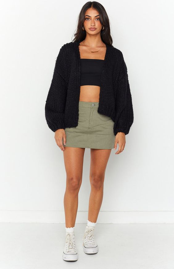 Black cropped cardigans with a tube top