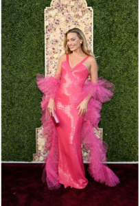 Margot Robbie Looking Pretty in Pink Sequin Armani Gown at the 81st Golden Globe Awards, 2024
