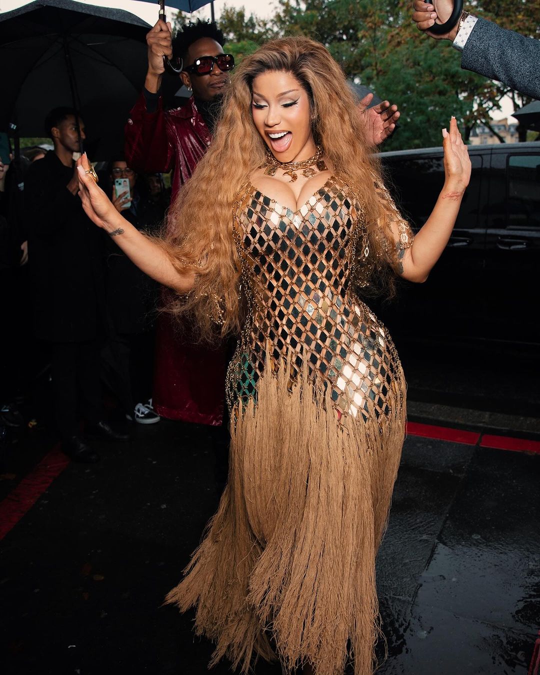 Cardi B Paris Fashion Week mirrors dress