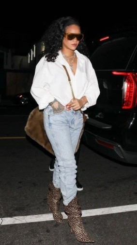 Rihanna and Denim on denim Street Style