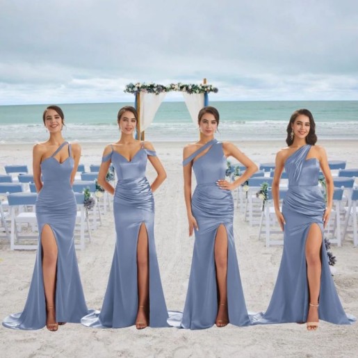 trending bridesmaid dress colors Dusty blue 