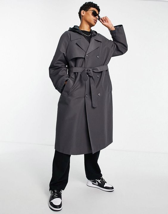 Matrix monochrome aesthetic gray trench coat