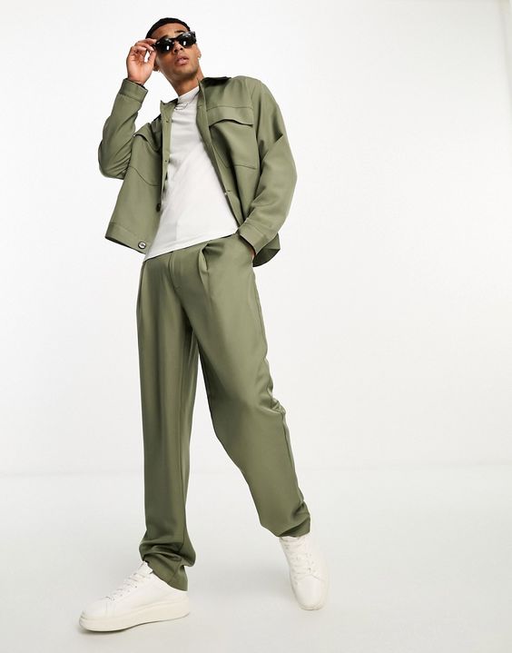 Techwear and Matrix monochrome aesthetic Khaki suit