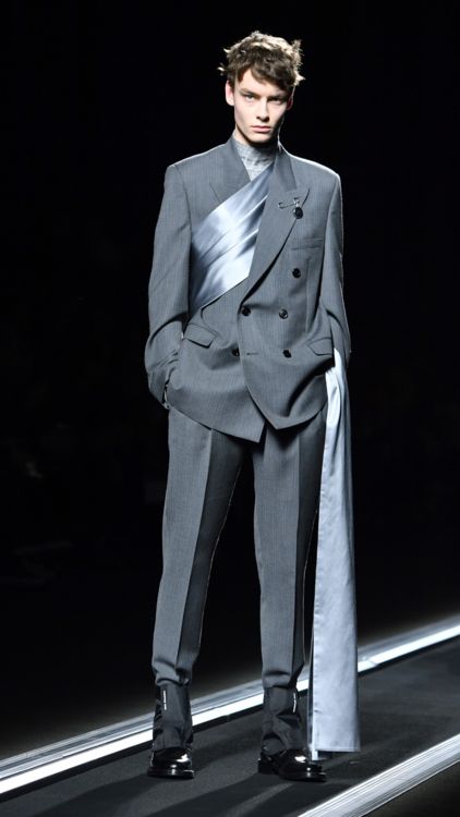 Techwear and Matrix monochrome aesthetic suit with silk wrap