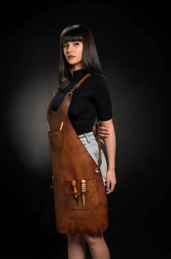 NY American Jacket leather apron girls in leater apron 