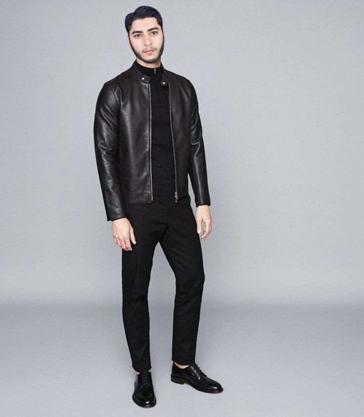 Matrix-inspired monochrome suits leather jacket