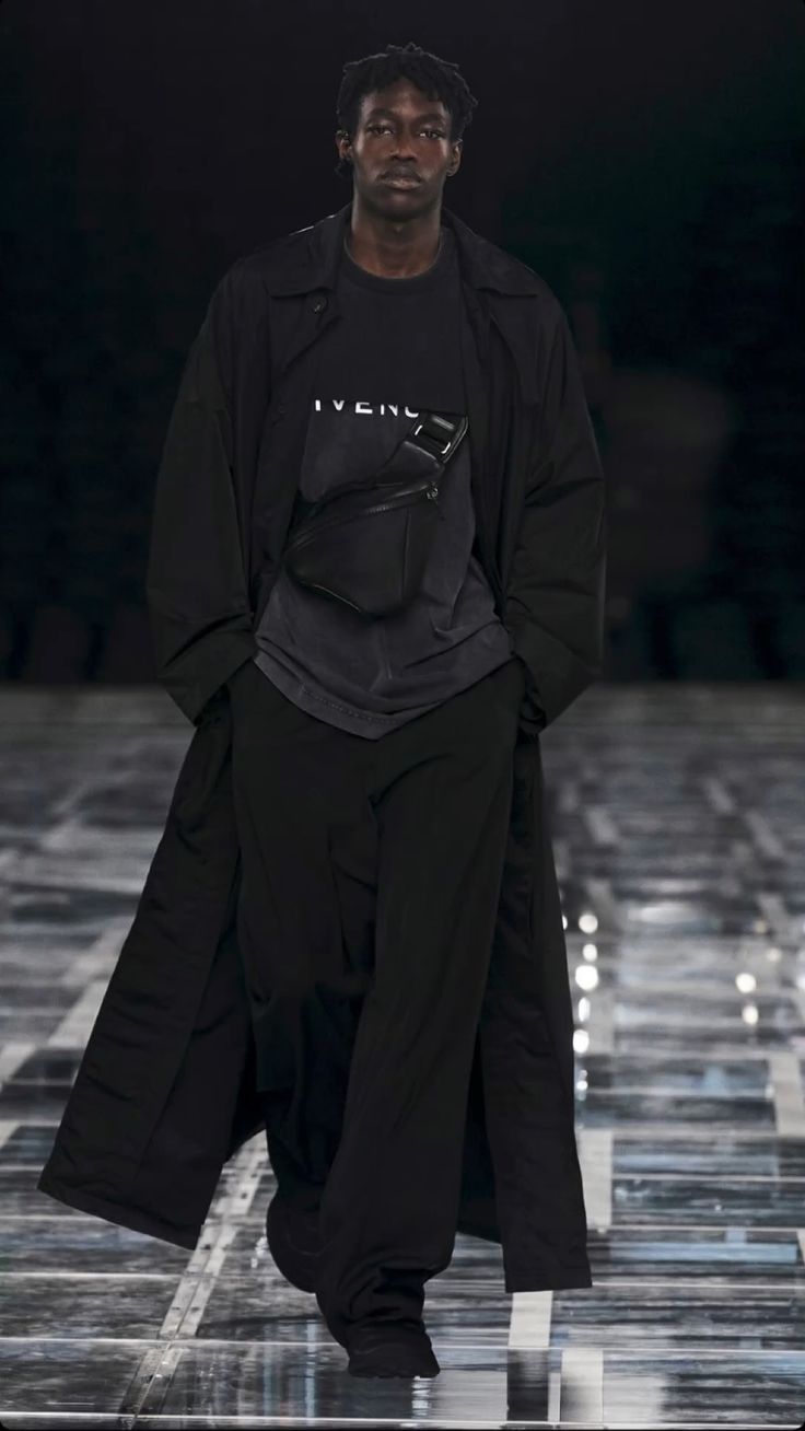 Matrix-inspired monochrome suits long black coat