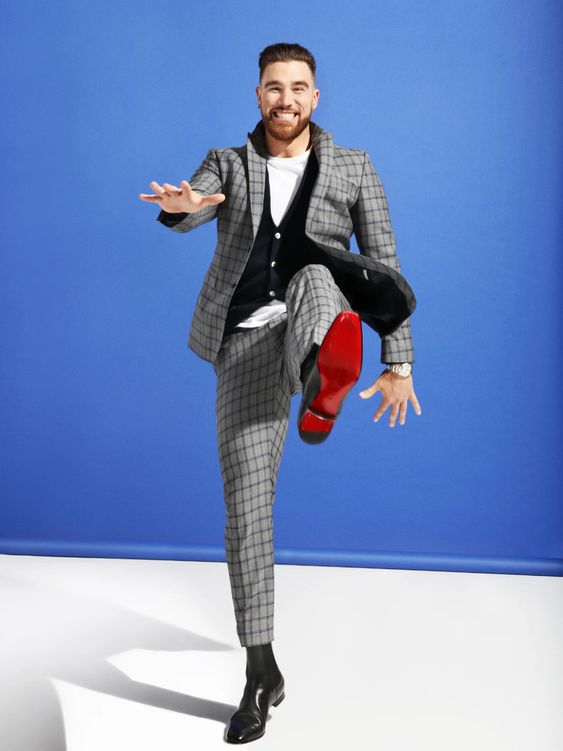 Travis Kelce's Style gray checked suit