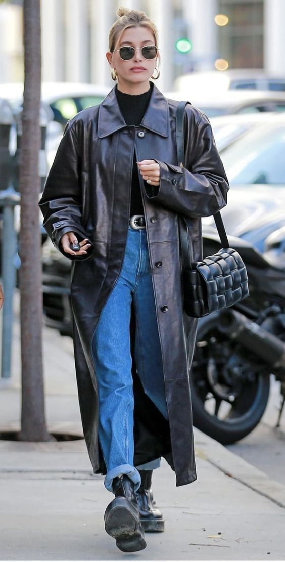 leather outfits with rolled up jeans