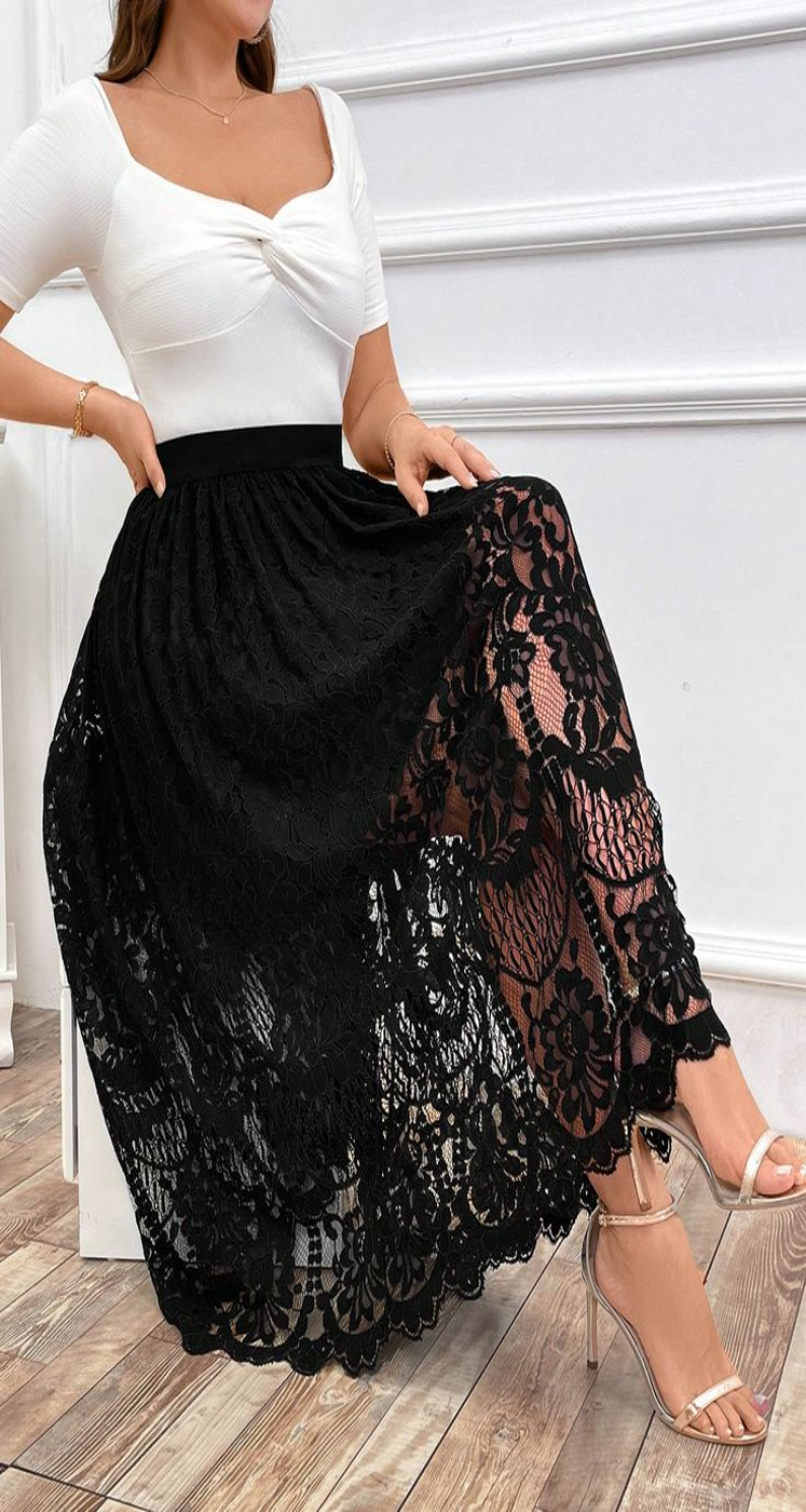 Gorgeous lace skirt styling ideas with white top