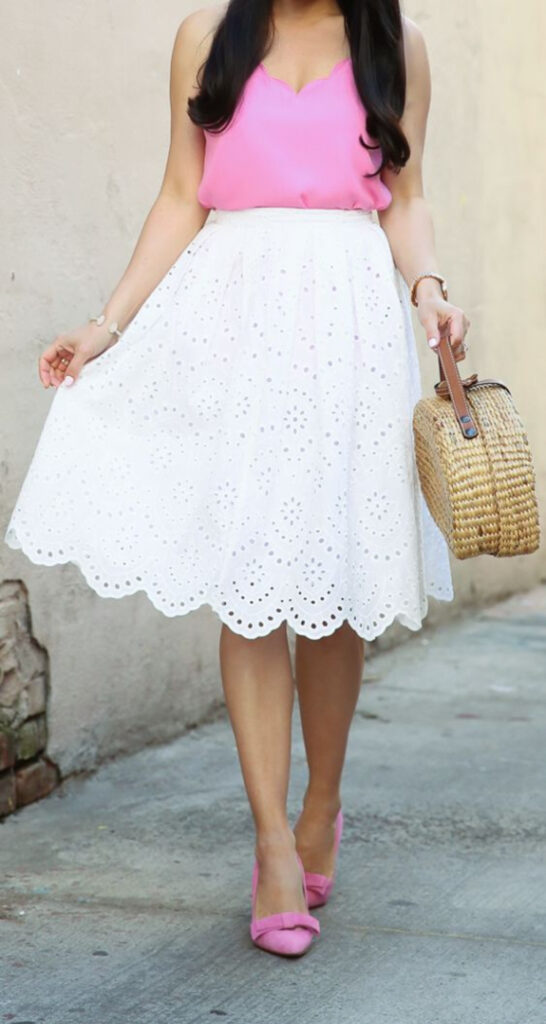 lace skirt styling ideas with pink top