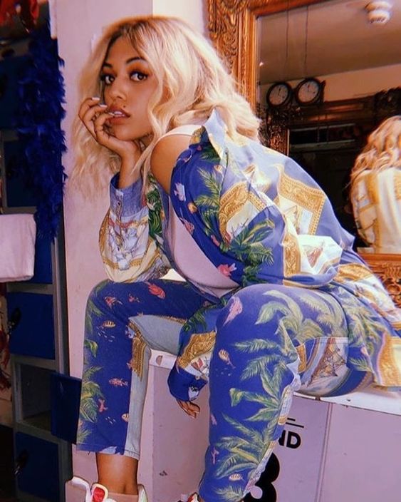 Mahalia Burkmar purple print outfit