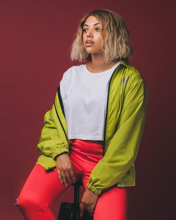 Mahalia Burkmar green jacket pink pants