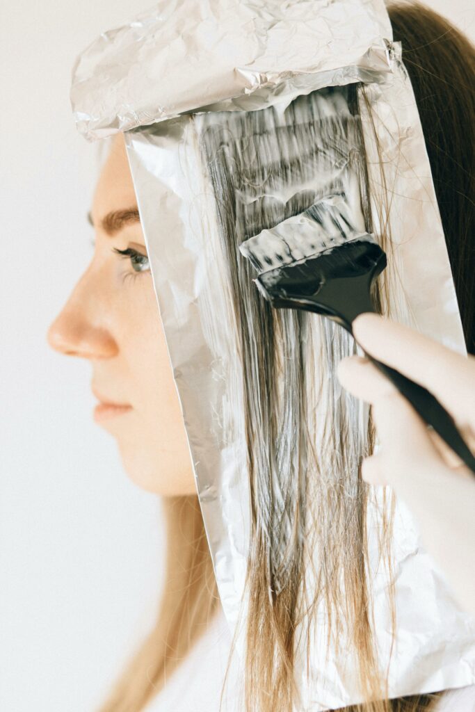 foil in hair coloring side view 