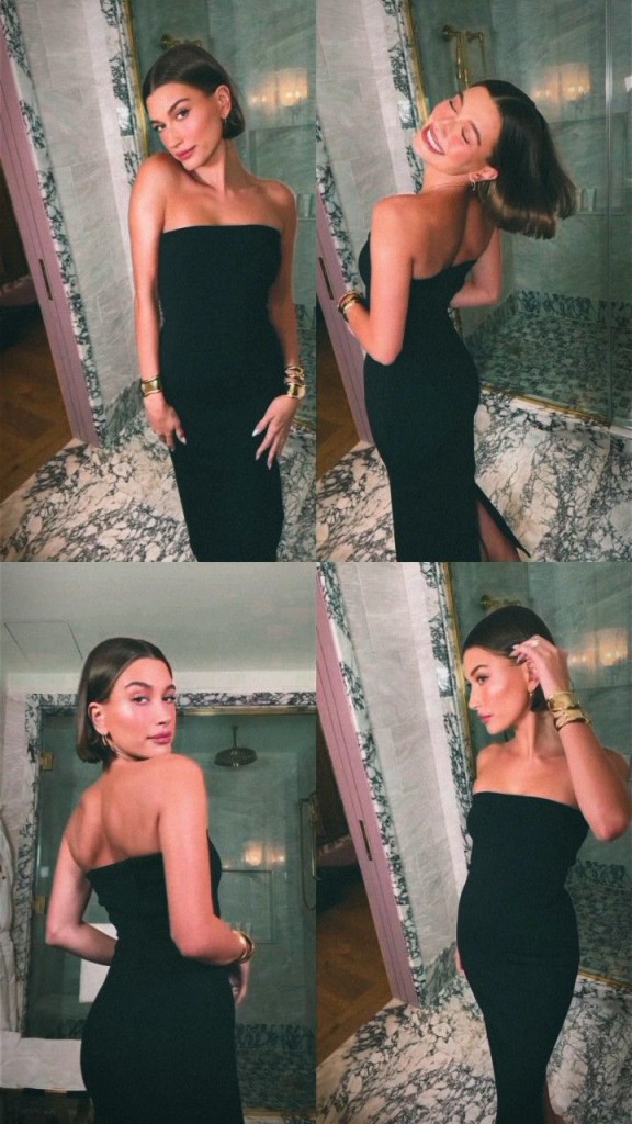 Glamorous Gold: Hailey Bieber Backless Halter Styles for Night Out