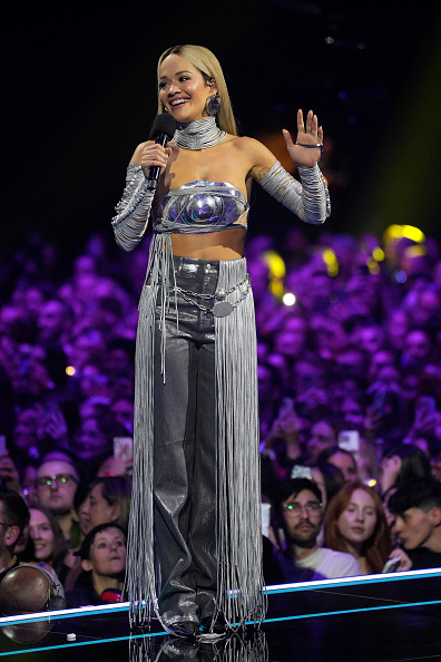 Rita Ora at the MTV Europe Music Awards silver dress