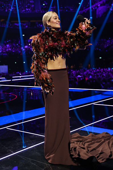 Rita Ora at the MTV Europe Music Awards feathers