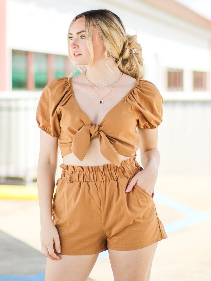 Earthy-Toned Crop Unicolor & Short Sets