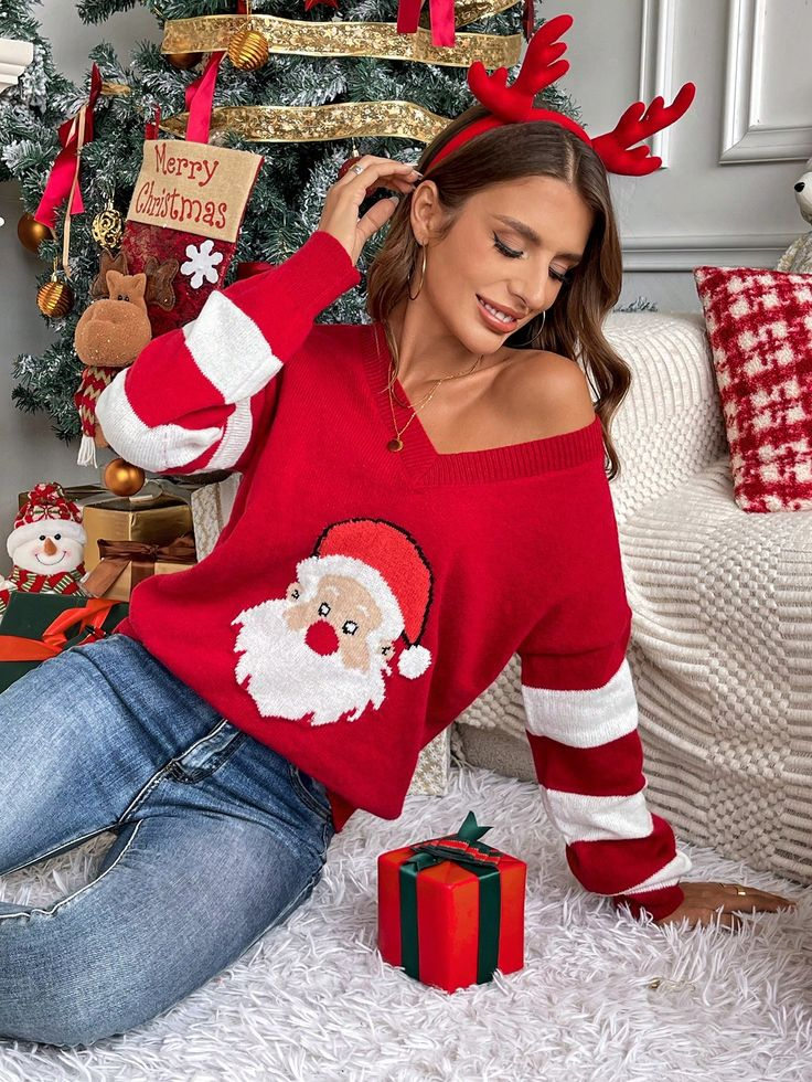 Stunning Christmas Eve Outfits to Spark Joy in red sweater