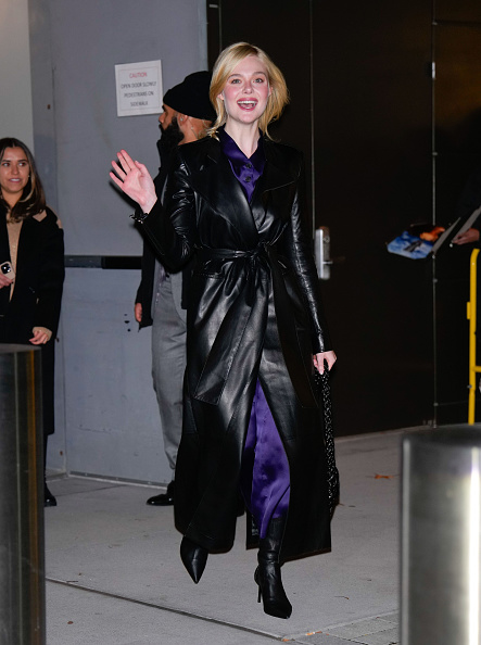 Elle Fanning in Black leather