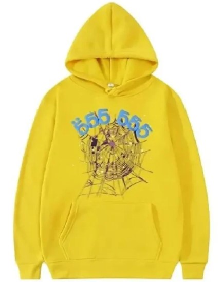 Sp5der Hoodies yellow with blue and black graphics