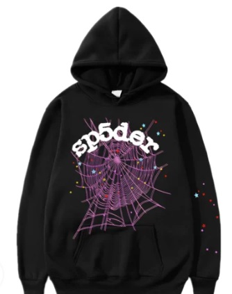 Sp5der Hoodies Black with purple and white graphics