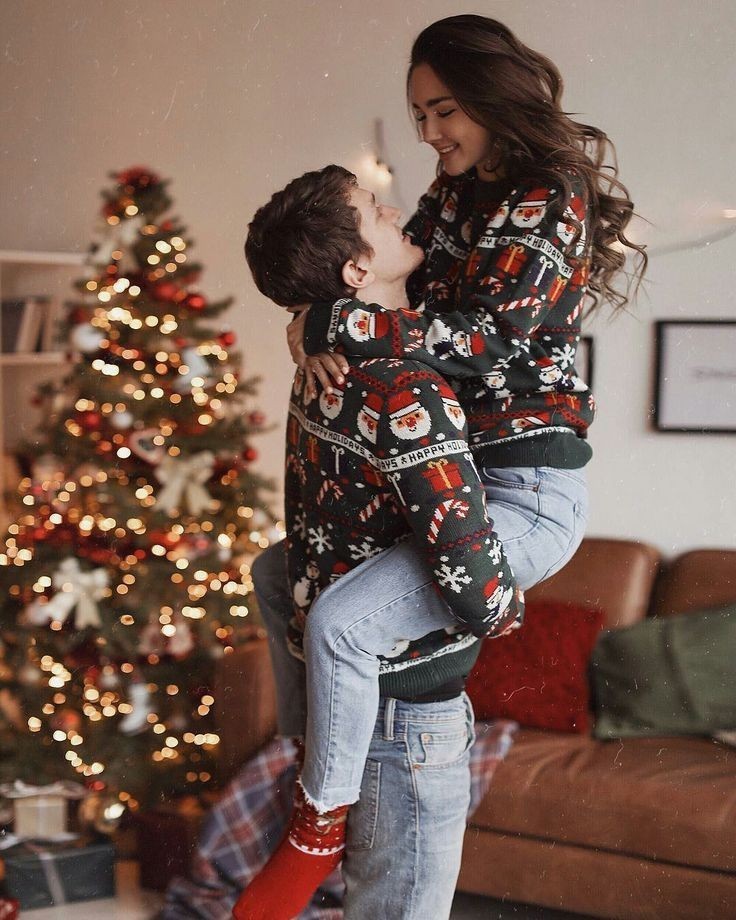 Perfect Matching Christmas Outfits for Couple with santa