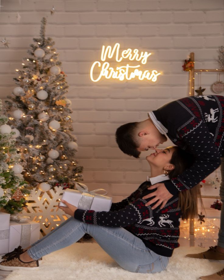 Perfect Matching Christmas Outfits for Couple Black red and white