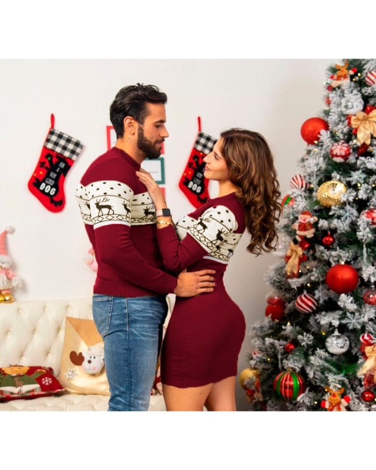 Perfect Matching Christmas Outfits for Couple red sweater dress