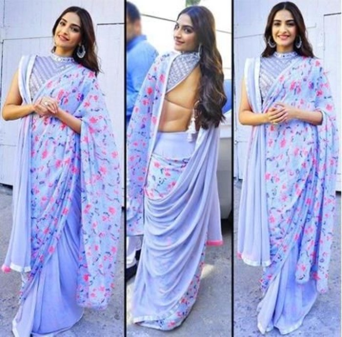  Iconic Sonam Kapoor Saree Styles purple floral saree