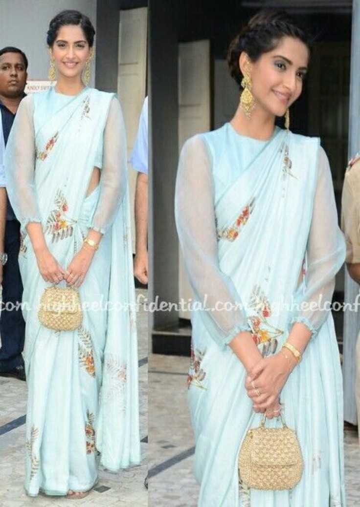  Iconic Sonam Kapoor Saree Styles light blue saree