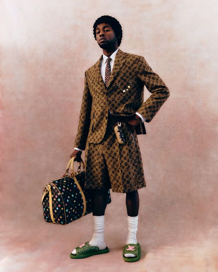 Omah Lay matching blazer and shorts in print