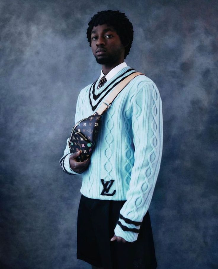 Omah Lay blue LV sweater