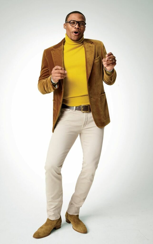 Polo shirts yellow shirt and brown blazer