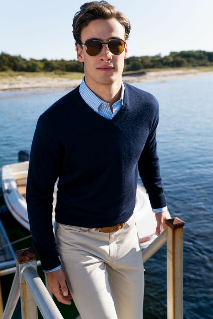 navy blue V-neck sweaters