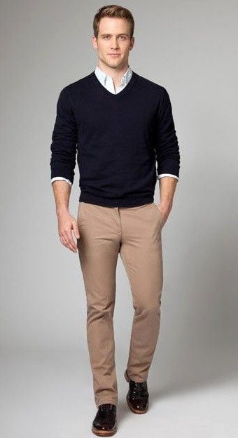 blue V-neck sweaters