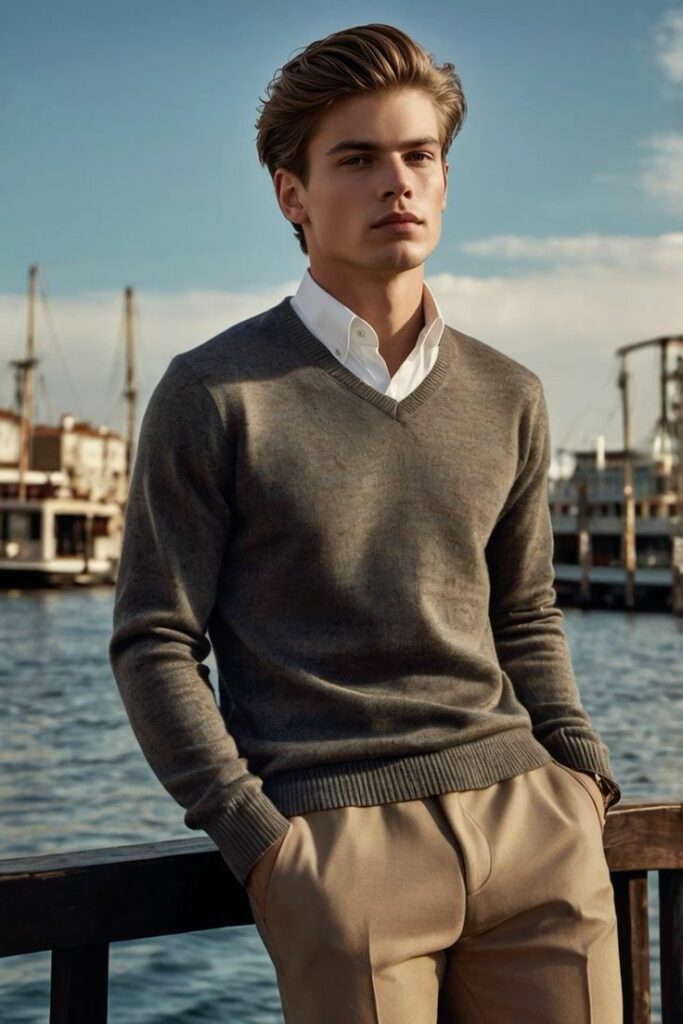 V-neck shirts at the ocean