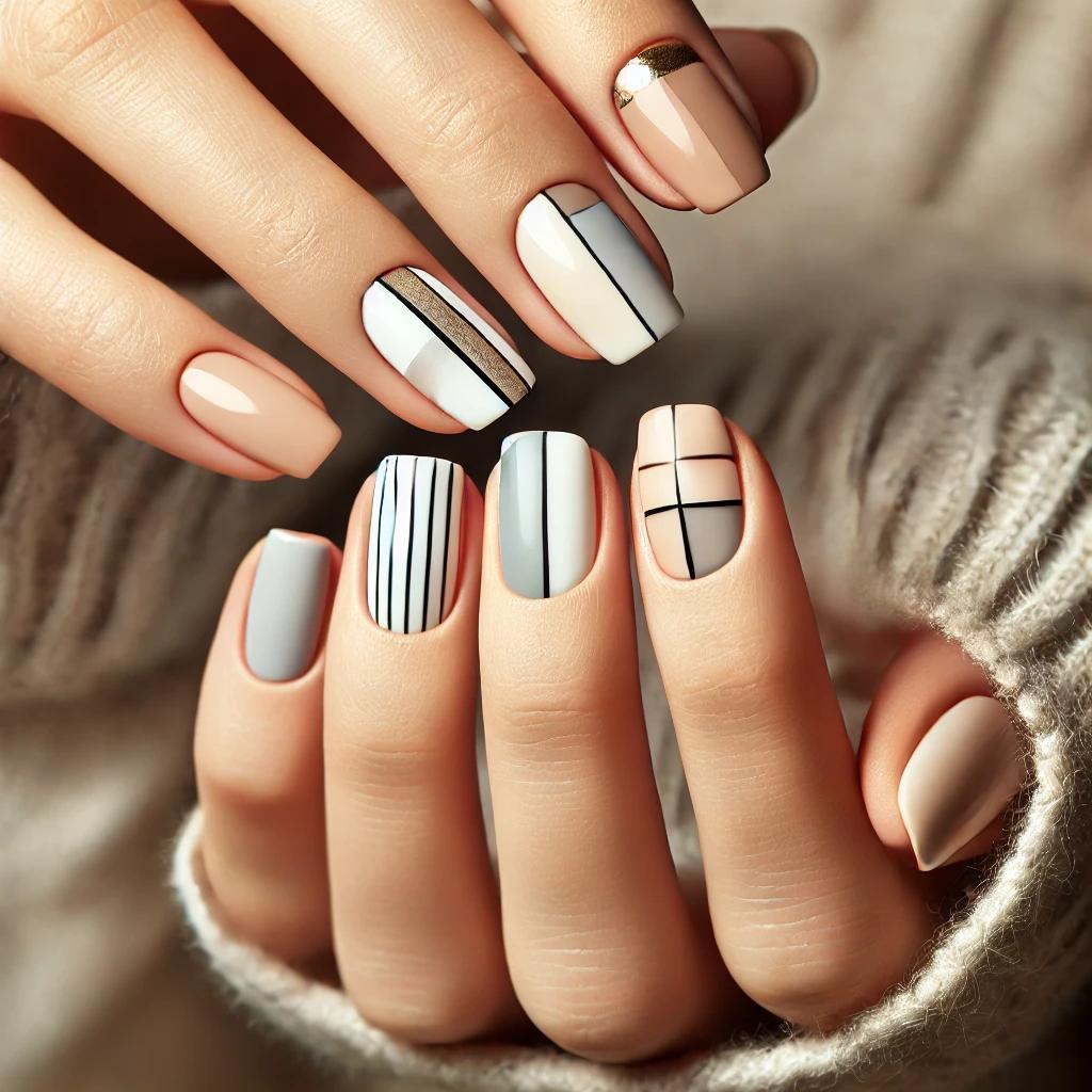 nail art trends multi colored line art nail polish 