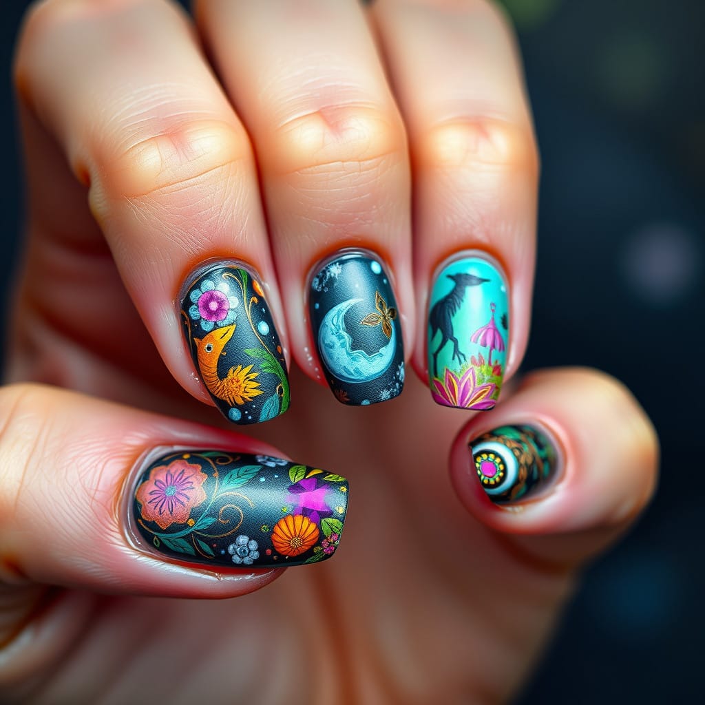 nail art trends multi design nail art with blues and greens