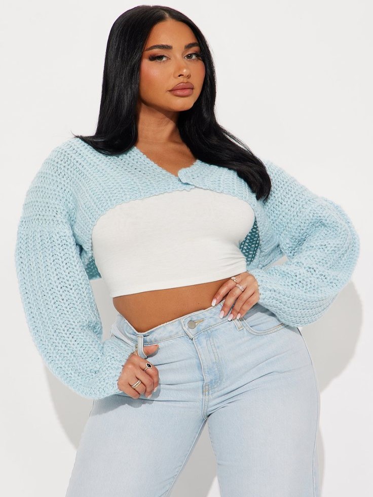 Best Cropped Cotton Cardigans to Upgrade Your Wardrobe blue crop top sweater