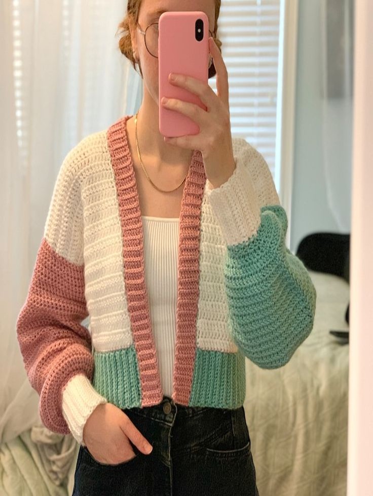 Best Cropped Cotton Cardigans to Upgrade Your Wardrobe green pink and white sweater
