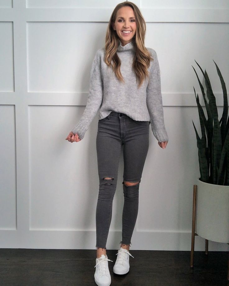 gray denim with gray sweater
