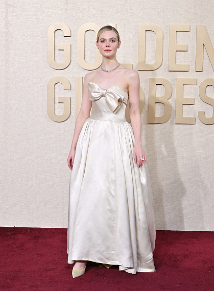Elle Fanning in Balmain and Helsa at the Golden Globes
