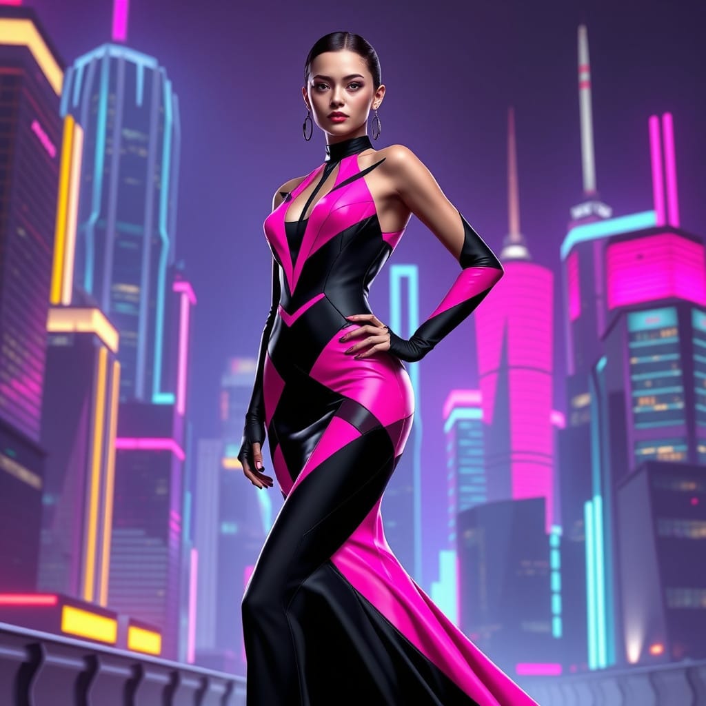 Color-blocking dresses pink and black leather