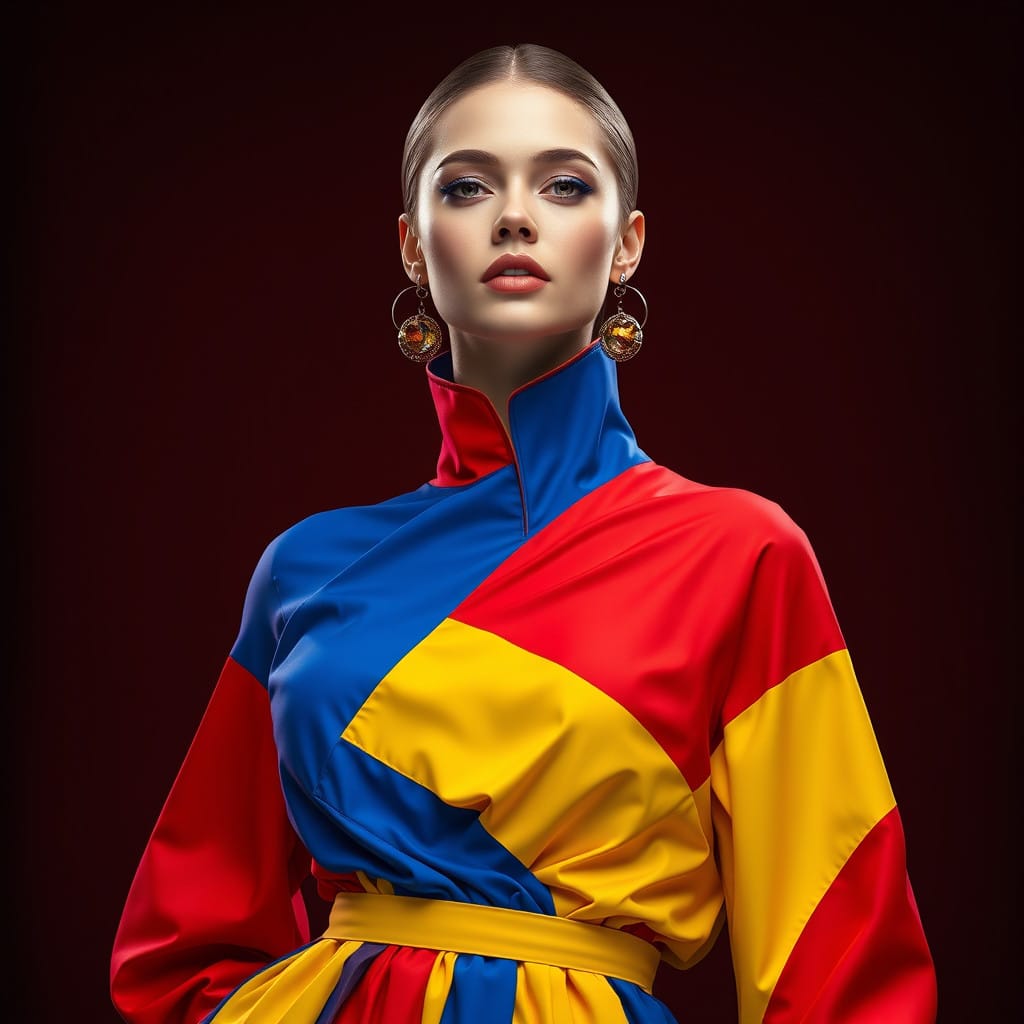 Color-blocking dress red blue and yellow 