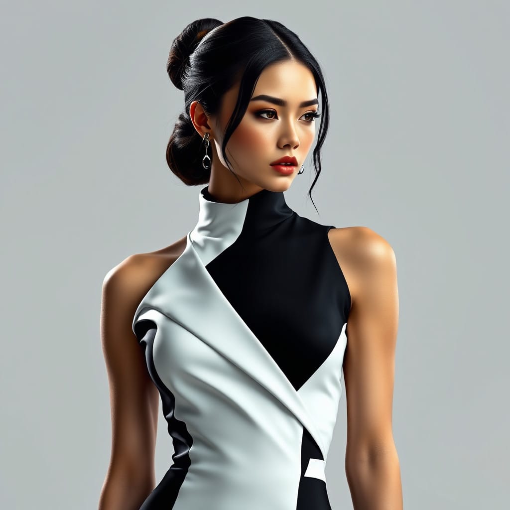 Color-blocking dress black and white 