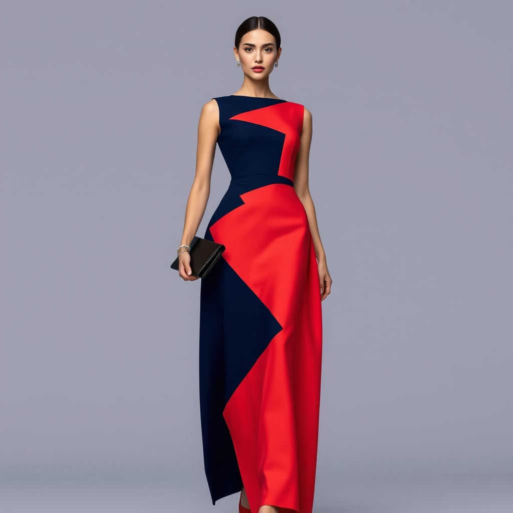 Color-blocking dress red and black