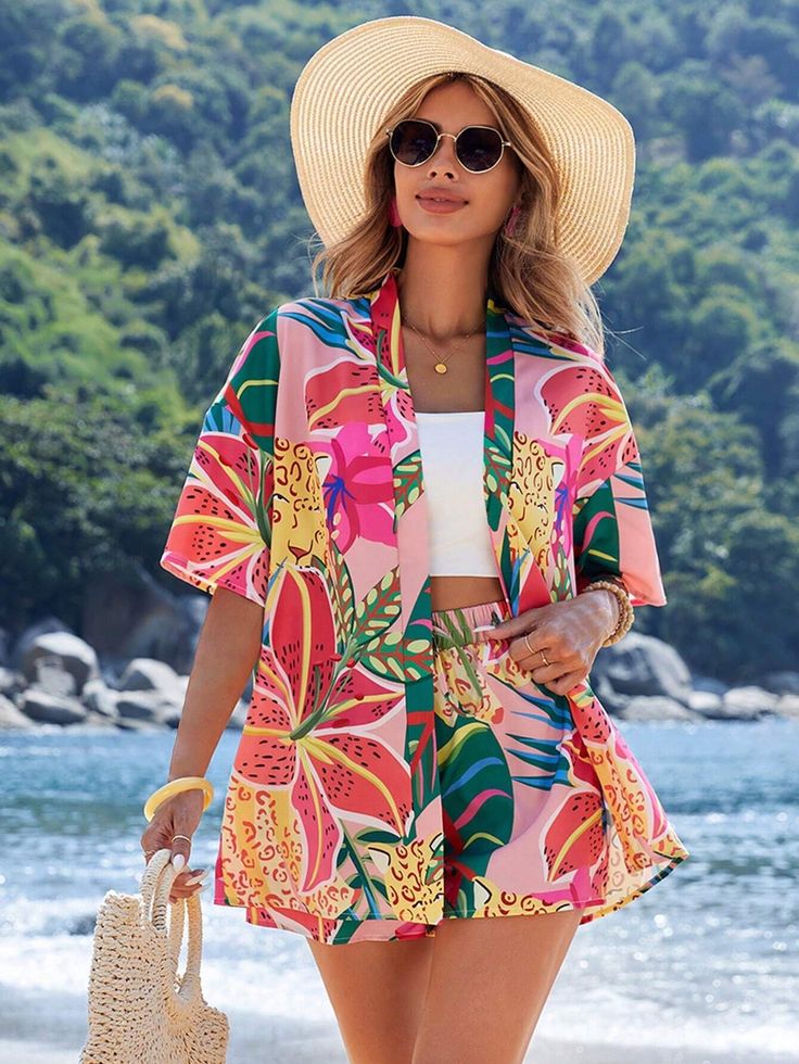 Tropical Print Two-Piece Sets pink