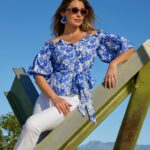 peplum, wrap, and tie-neck blouses blue